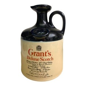 VTG Grant's Deluxe Scotch Decanter Flagon Cobalt Blue Glazed Clay Pottery Heavy